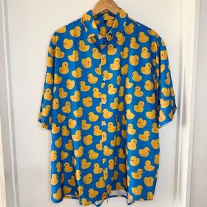 Rubber Ducky Blue Men’s XXL Button Up Shirt Party Crazy Core Big & Tall Stretch
